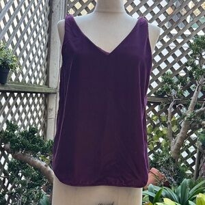 V-Neck LOFT Deep Purple Velvet Top. Sleeveless. Size Small, loose fit. Lined